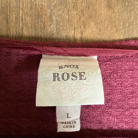 Knox Rose Womens Blouse Burgundy Waist Tie Peplum Long Sleeve Stretch Large - Picture 6 of 12